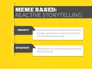 MEME BASED:
REACTIVE STORYTELLING
CONCEPT

Meme based reactive storytelling is when brands
leverage a popular meme and use...