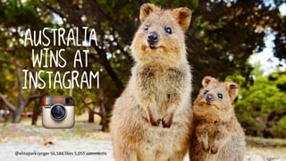 australia 
wins at 
instagram 
@elisaparkranger 56,584 likes 5,055 comments 
 