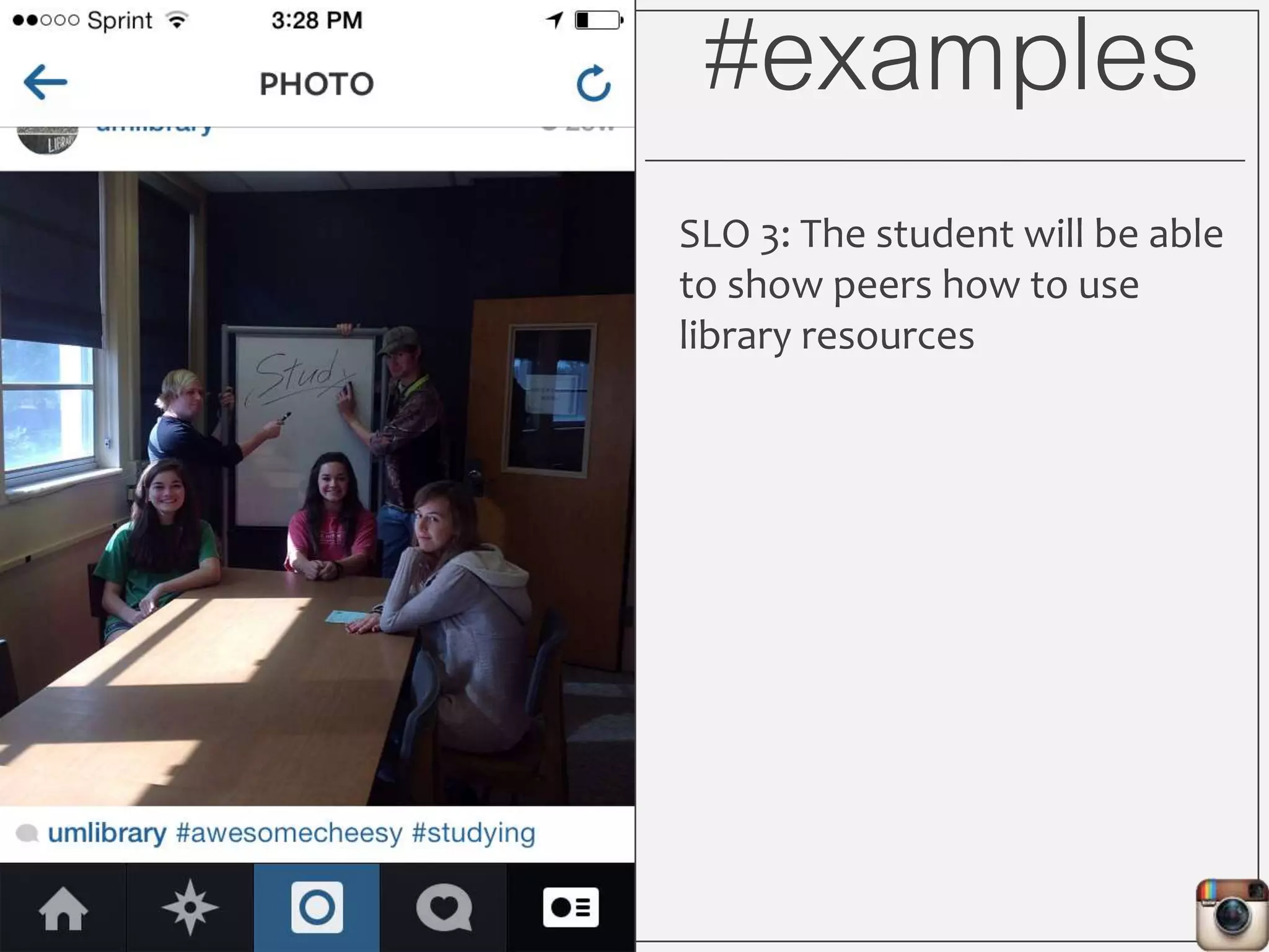 #examples
SLO 4: The student will be able
to identify connections
between social media
hashtags and library controlled
vocabulary.
 