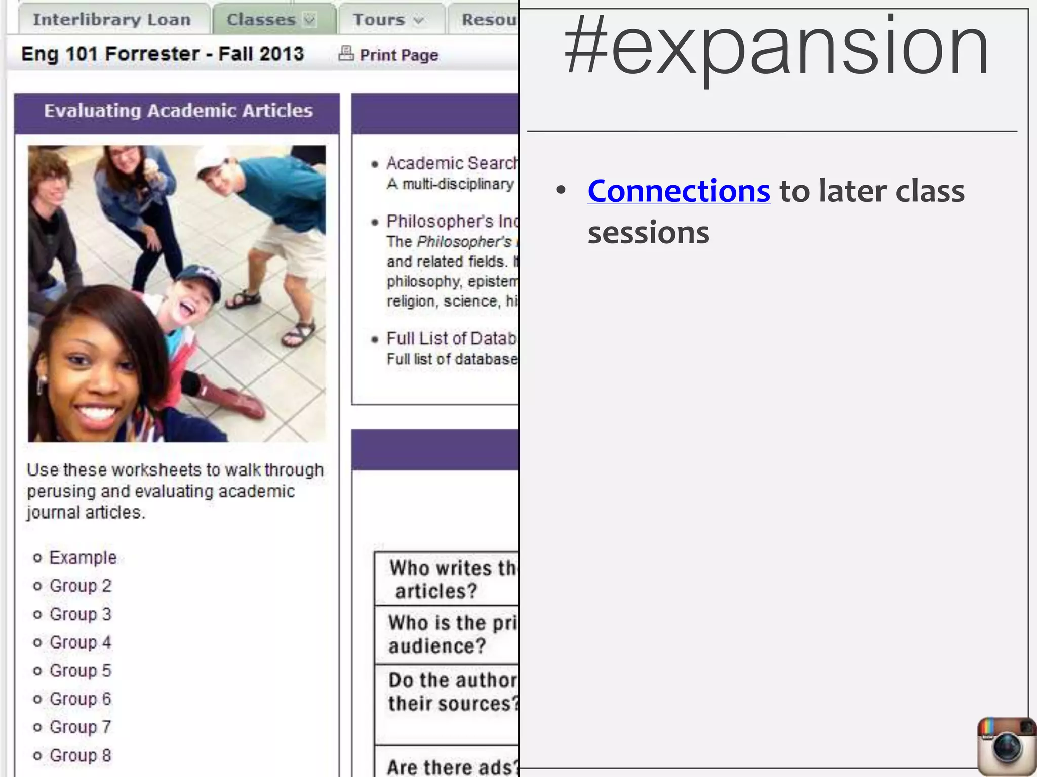 #ownit
• Interesting resources we wouldn’t
have gotten to in a normal tour
• Making connections with student
workers
• Slightly suggestive photos…
• Non-users / students of non-
traditional age
• Visuals of problems and frustrations
• Humor
 