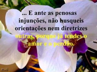 ... E ante as penosas injunções, não busqueis orientações nem diretrizes  outras, porque já tendes o amor e o perdão. 