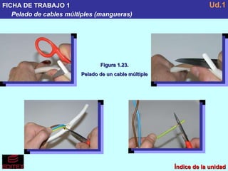FICHA DE TRABAJO 1 Pelado de cables múltiples (mangueras) Ud.1 Figura 1.23. Pelado de un cable múltiple Índice de la unidad 