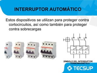 INTERRUPTOR AUTOMÁTICO

Estos dispositivos se utilizan para proteger contra
 cortocircuitos, así como también para proteger
 contra sobrecargas




                                   SÍMBOLO DEL INTERRUPTOR
                                        TERMOMAGNÉTICO
 