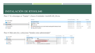 Paso 3: Ve a descargas en “Equipo” y busca el instalador: rtools40-x86_64.exe
Paso 4: Dale anti-clic y selecciona “Instalar como administrador”
INSTALACIÓN DE RTOOLS40
 