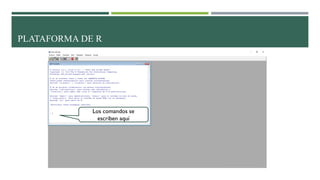 PLATAFORMA DE R
Los comandos se
escriben aquí
 