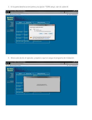 3. En la parte derecha se encuentra una opción "TORA setup", dar clic sobre él.




4. Ahora solo da clic en ejecutar, y esperar a que se cargue el programa de instalación.
 