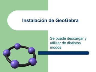 Instalación de GeoGebra

Se puede descargar y
utilizar de distintos
modos

 