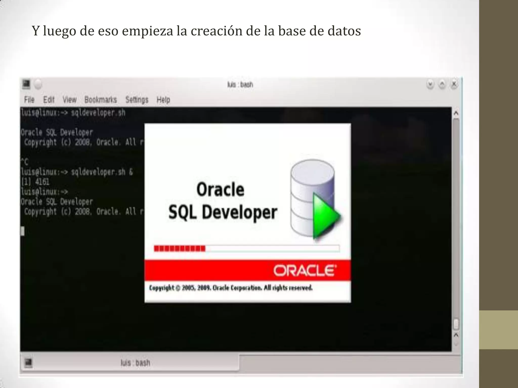 Y luego de eso empieza la creación de la base de datos
 