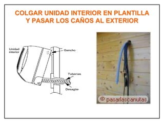 COLGAR UNIDAD INTERIOR EN PLANTILLA
Y PASAR LOS CAÑOS AL EXTERIOR
 