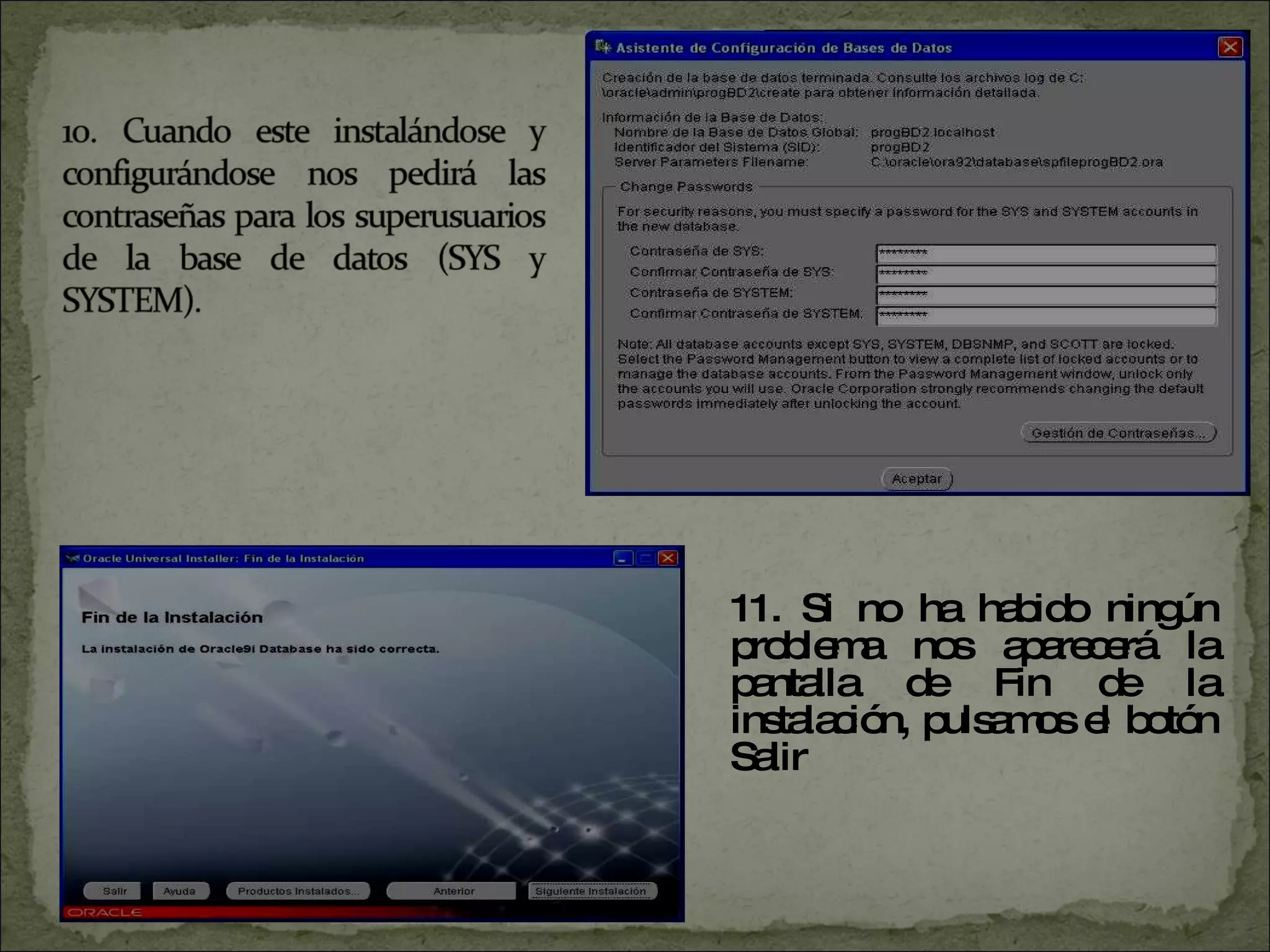 11. Si no ha habido ningún problema nos aparecerá la pantalla de Fin de la instalación, pulsamos el botón Salir  