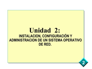 Unidad  2:  INSTALACION, CONFIGURACIÓN Y ADMINISTRACION DE UN SISTEMA OPERATIVO DE RED.  