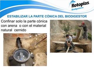 ESTABILIZAR LA PARTE CÓNICA DEL BIODIGESTOR
Confinar solo la parte cónica
con arena o con el material
natural cernido
 