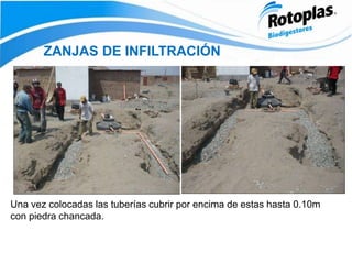 Una vez colocadas las tuberías cubrir por encima de estas hasta 0.10m
con piedra chancada.
ZANJAS DE INFILTRACIÓN
 