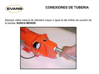 Siempre utilice tubería de diámetro mayor o igual al del orificio de succión de
la bomba, NUNCA MENOR.
CONEXIONES DE TUBERIA
 