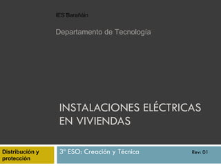 INSTALACIONES ELÉCTRICAS EN VIVIENDAS 3º ESO: Creación y Técnica   Rev: 01 Distribución y protección IES Barañáin Departamento de Tecnología 