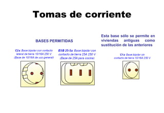 Tomas de corriente BASES PERMITIDAS Esta base sólo se permite en viviendas antiguas como sustitución de las anteriores 