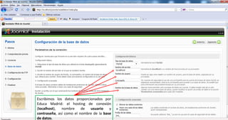 Escribimos los datos proporcionados por Educa Madrid: el hosting de conexión ( localhost ), nombre de  usuario  y  contraseña , así como el nombre de la  base de datos . 