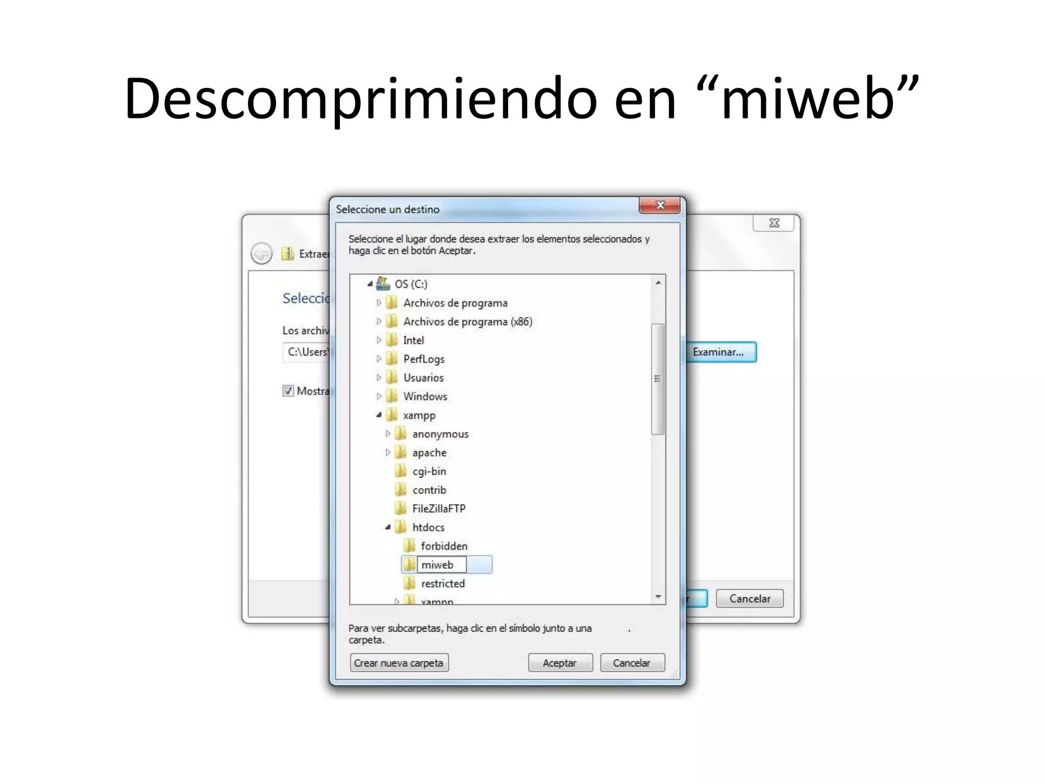 Descomprimiendo en “miweb”
 