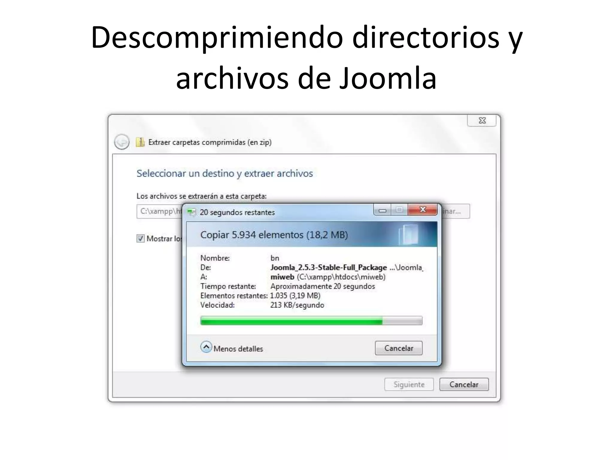 Descomprimiendo directorios y
     archivos de Joomla
 