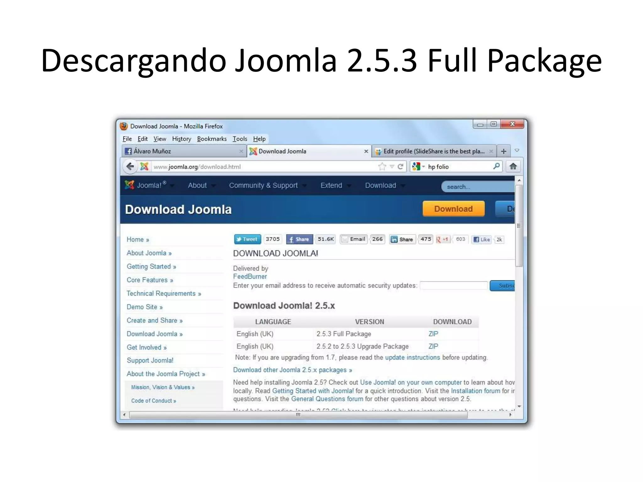 Descargando Joomla 2.5.3 Full Package
 