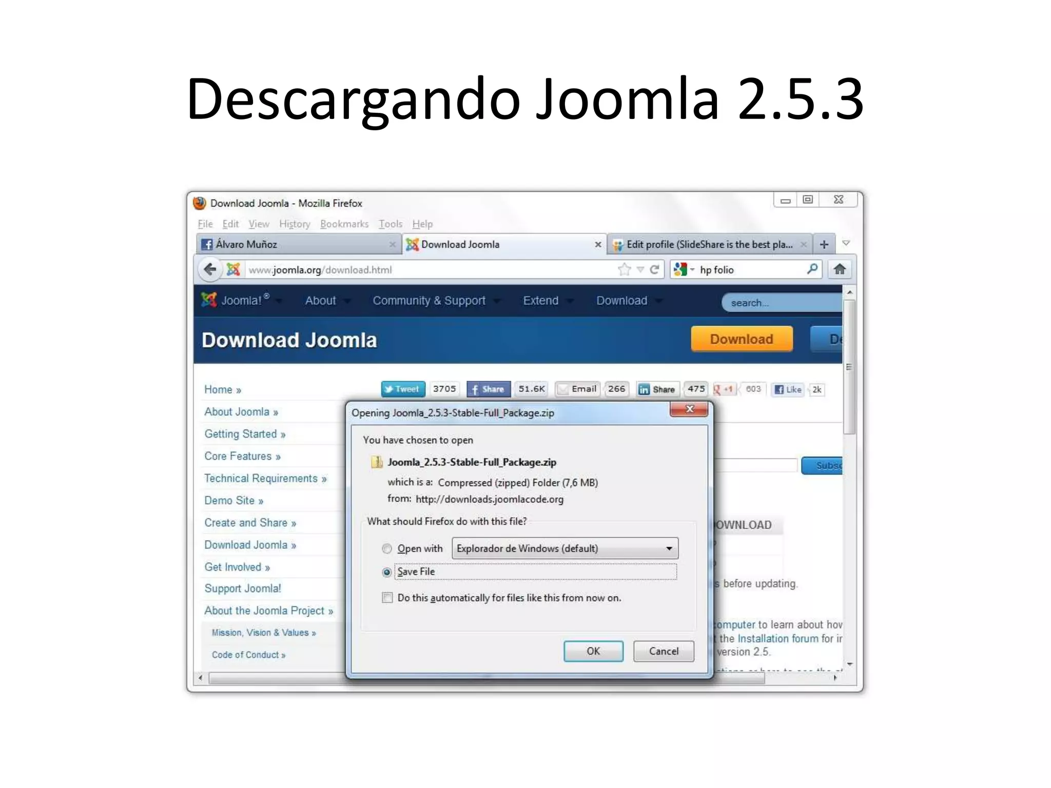 Descargando Joomla 2.5.3
 