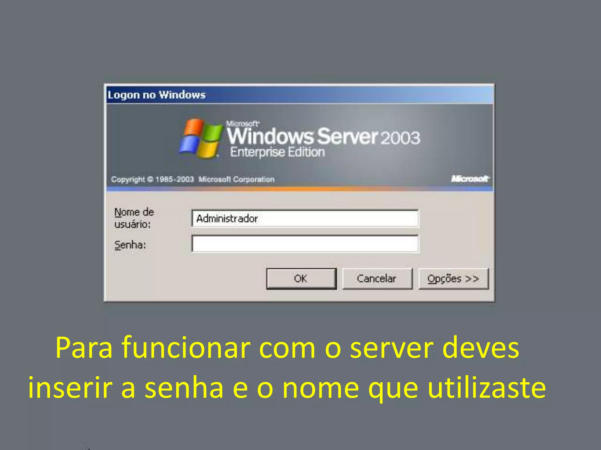 Para funcionar com o server deves
inserir a senha e o nome que utilizaste
 