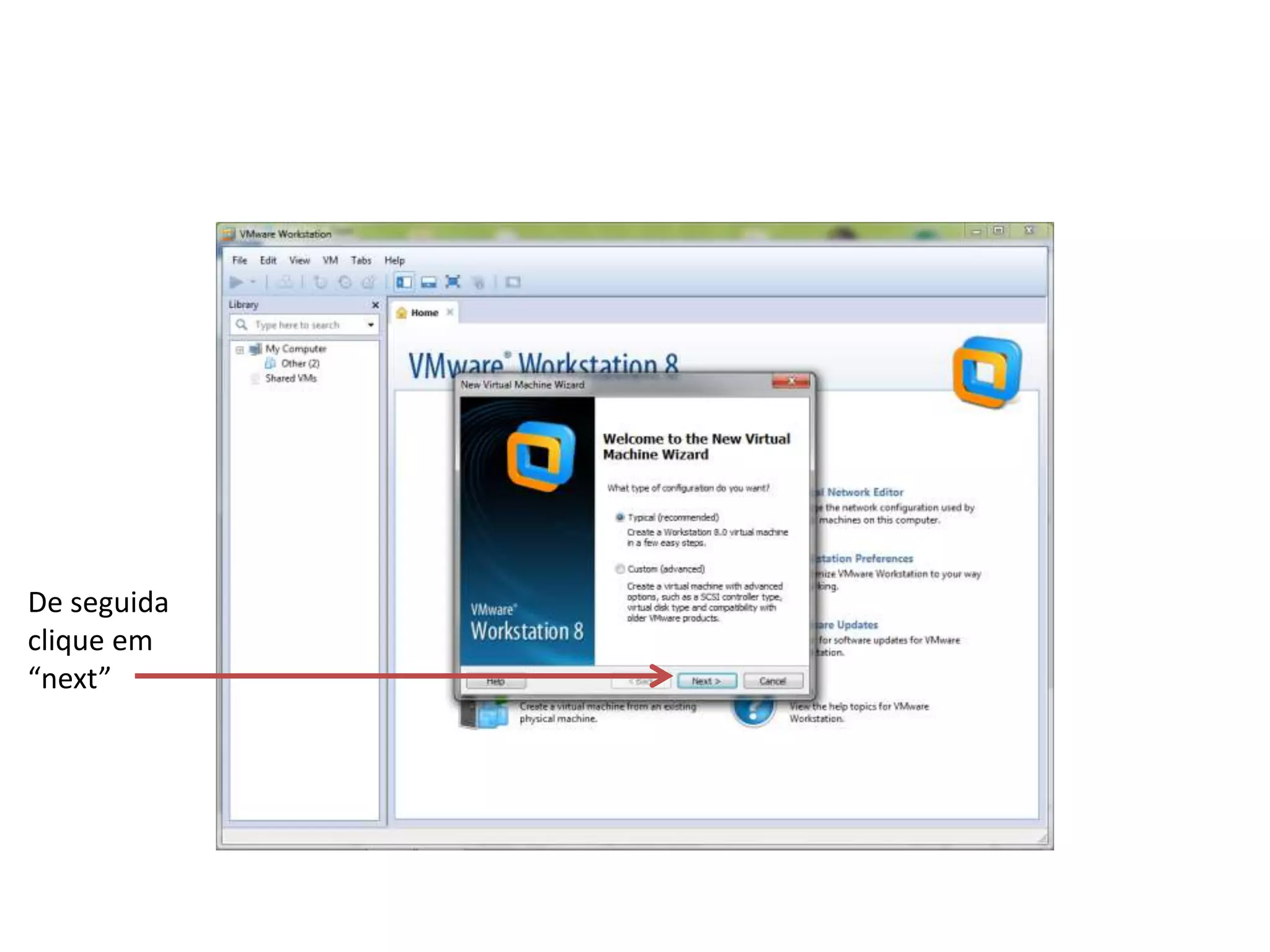 De seguida
clique em
“next”
 