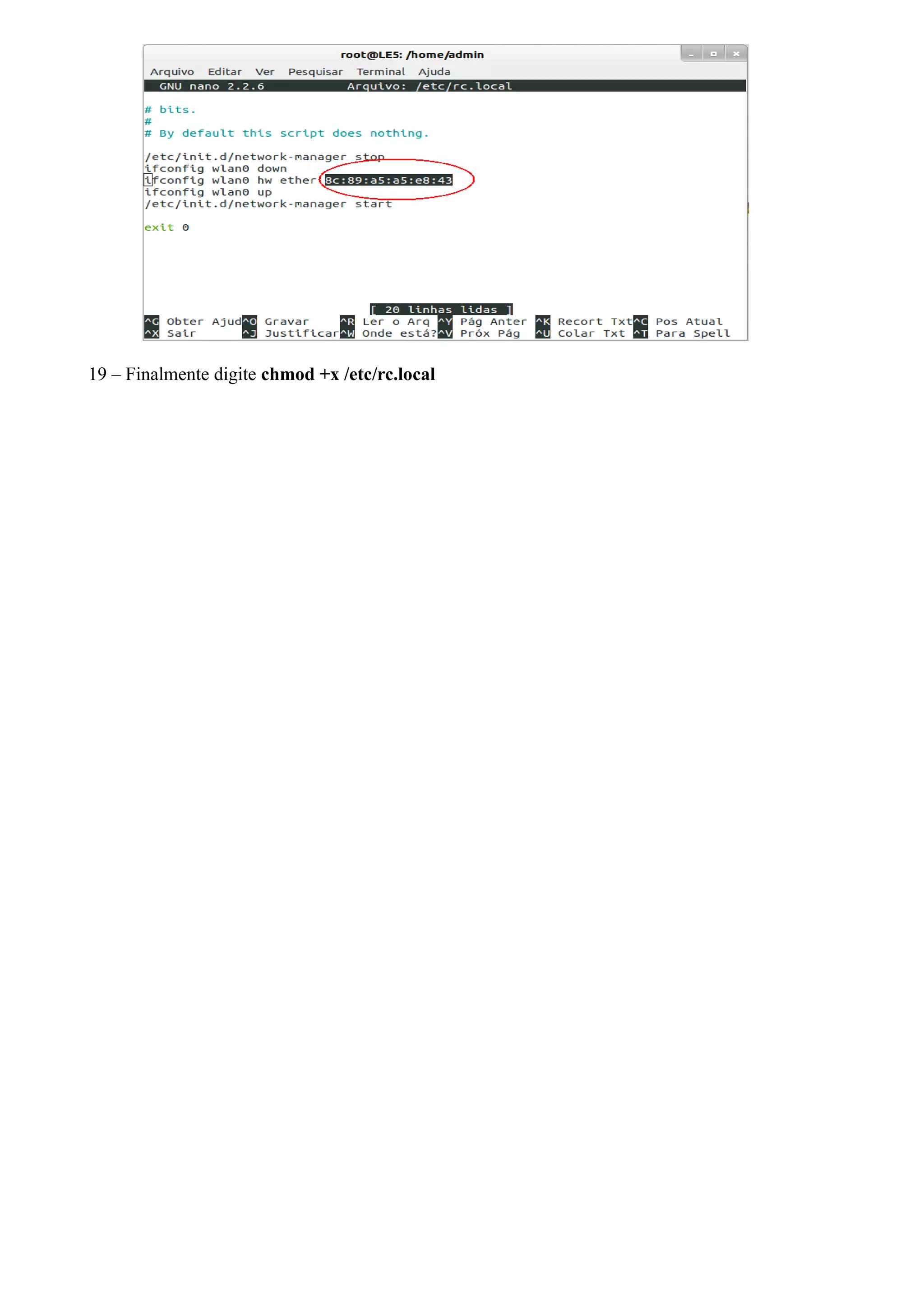 19 – Finalmente digite chmod +x /etc/rc.local
 