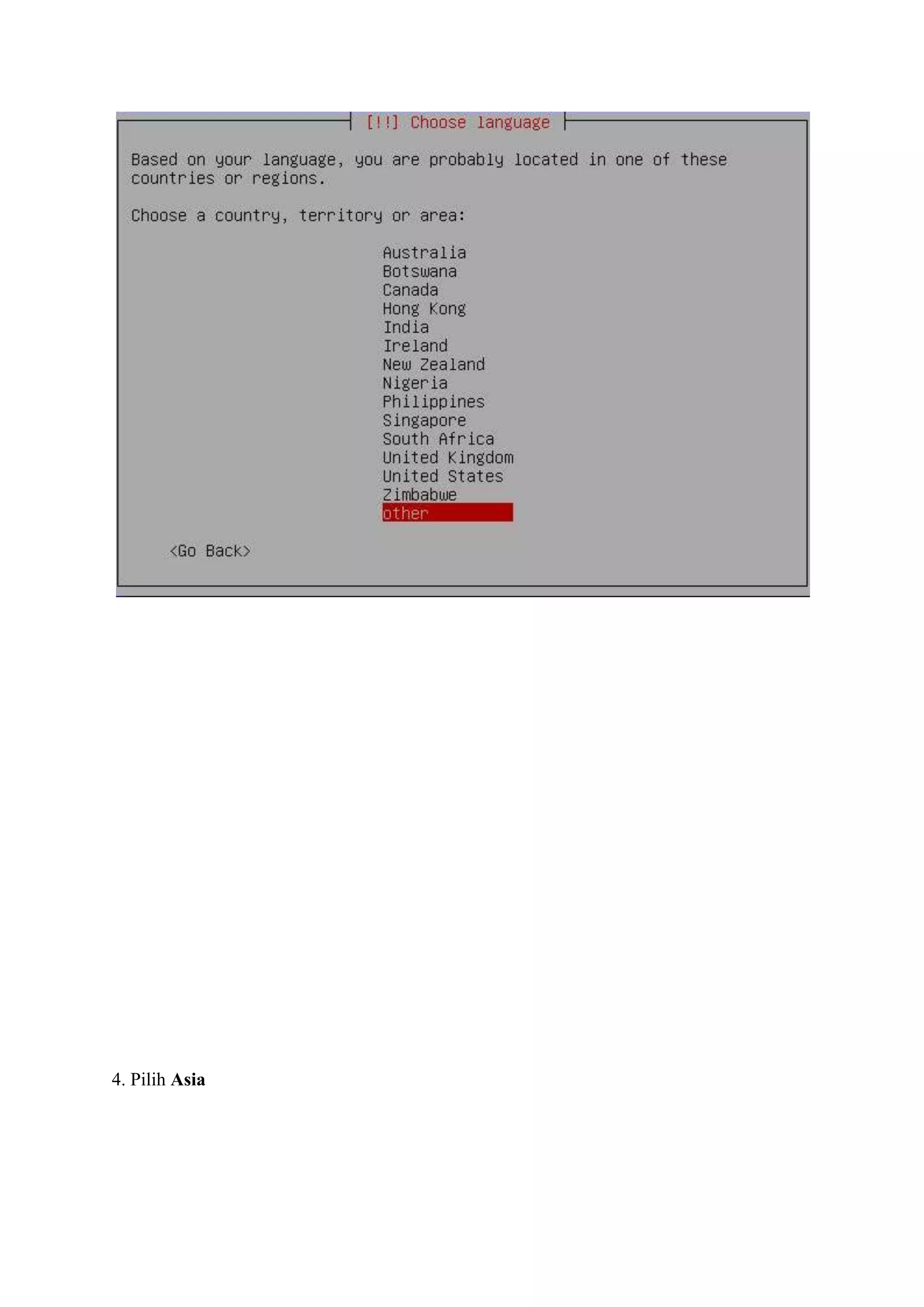 4. Pilih Asia
 