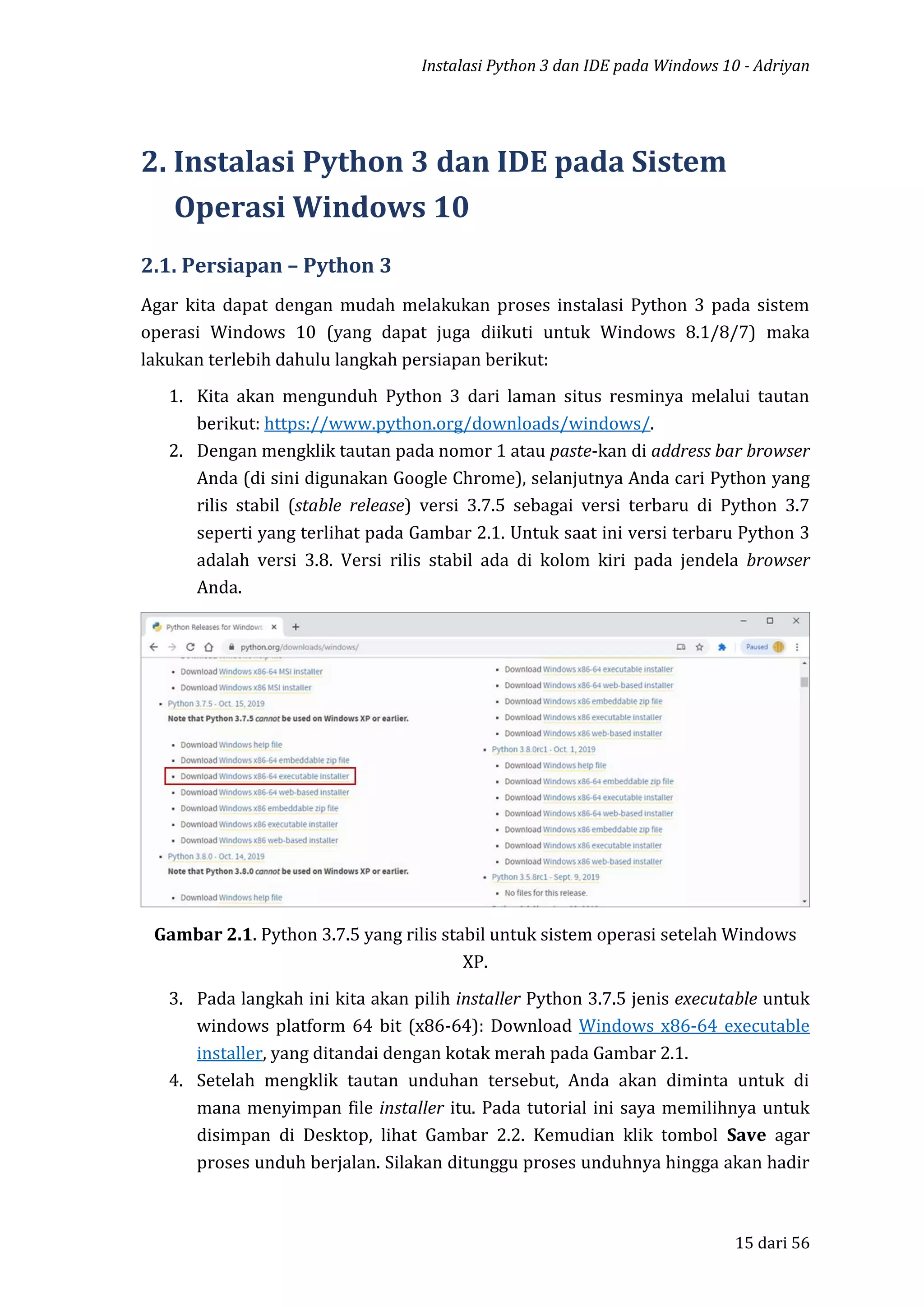 Instalasi python 3 dan ide atau anaconda distribution pada windows 10 | PDF