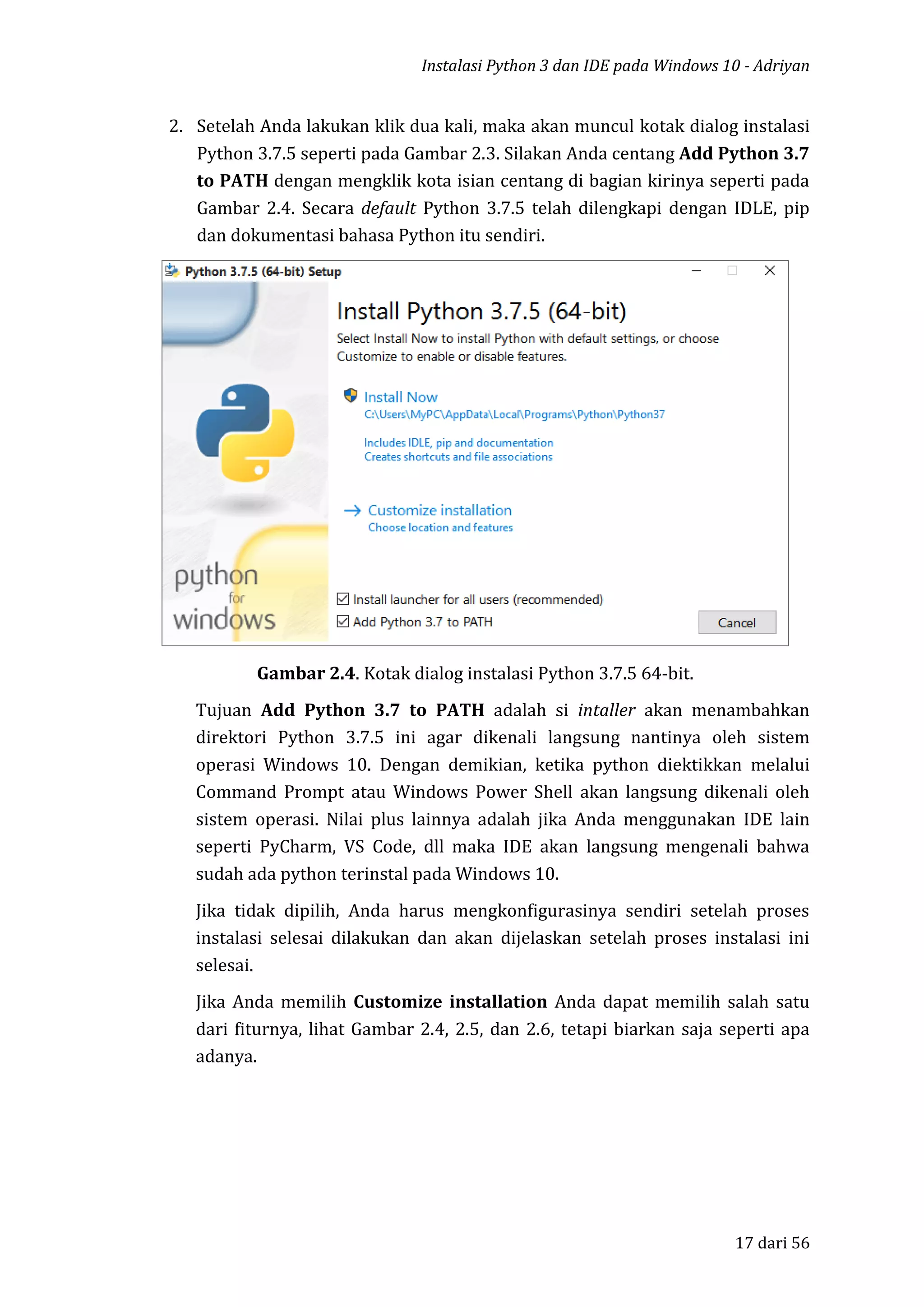 Instalasi python 3 dan ide atau anaconda distribution pada windows 10 | PDF