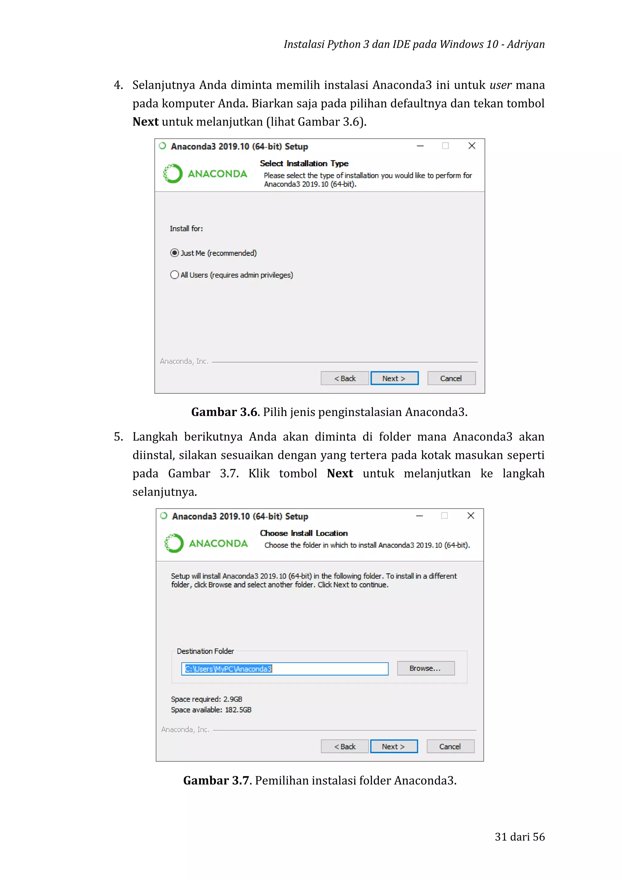 Instalasi python 3 dan ide atau anaconda distribution pada windows 10 | PDF
