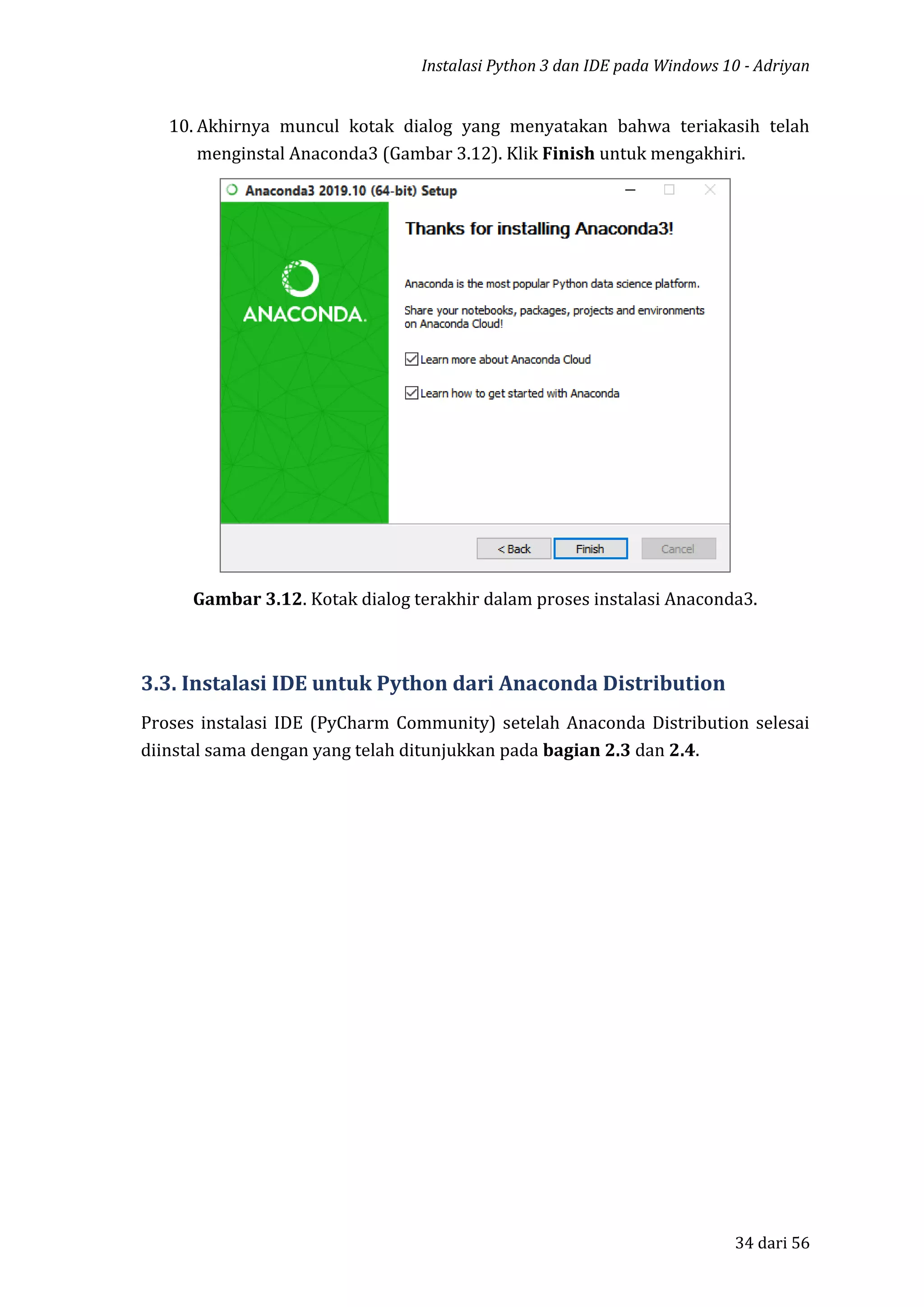 Instalasi python 3 dan ide atau anaconda distribution pada windows 10 | PDF