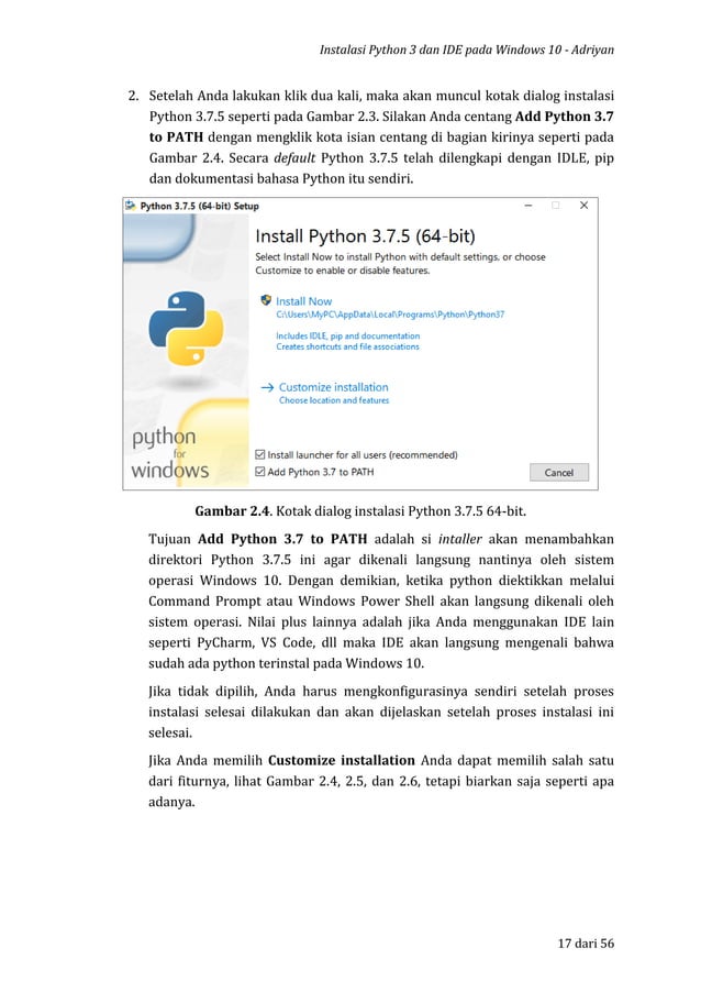 Instalasi python 3 dan ide atau anaconda distribution pada windows 10 | PDF