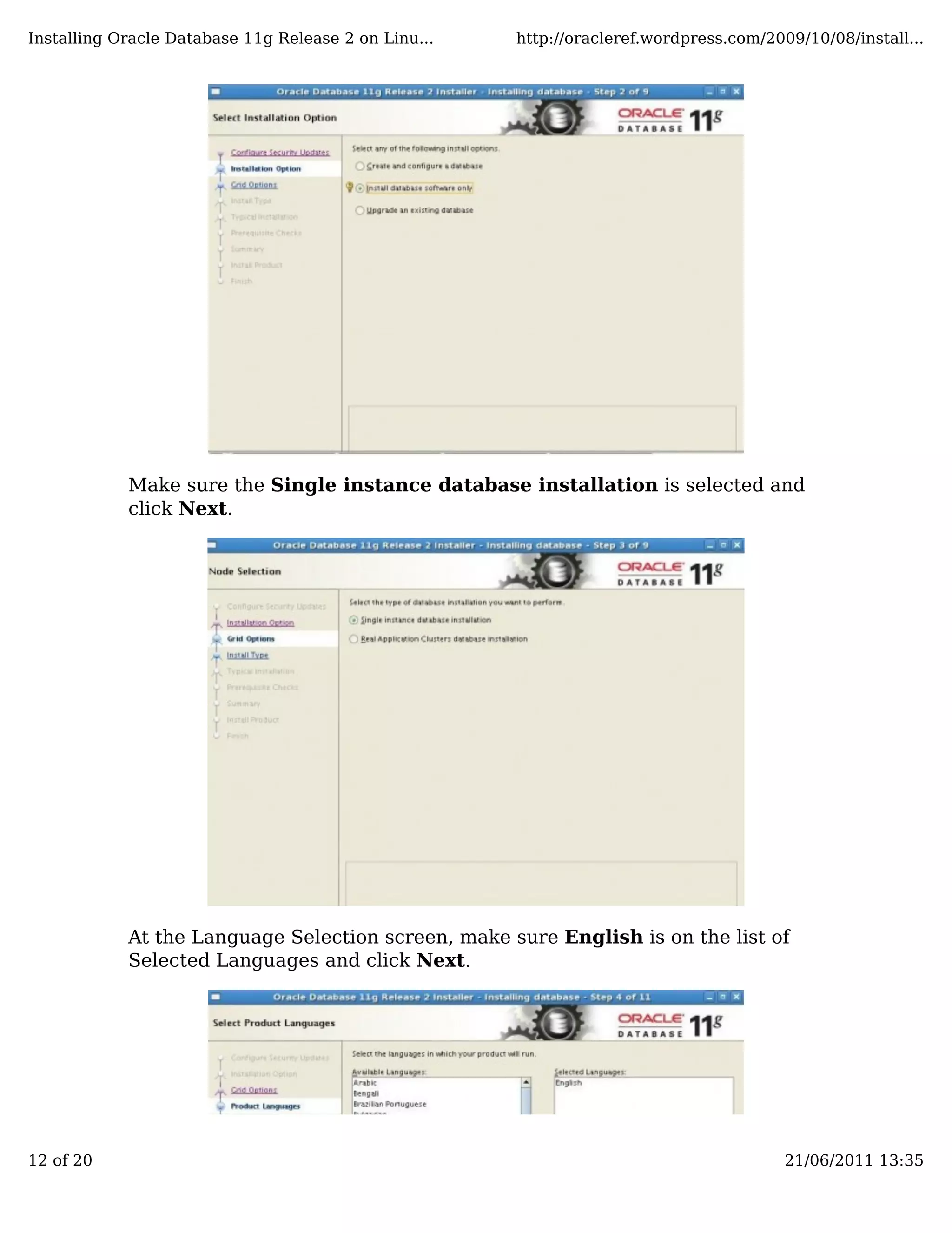 Install oracle11gr2 rhel5