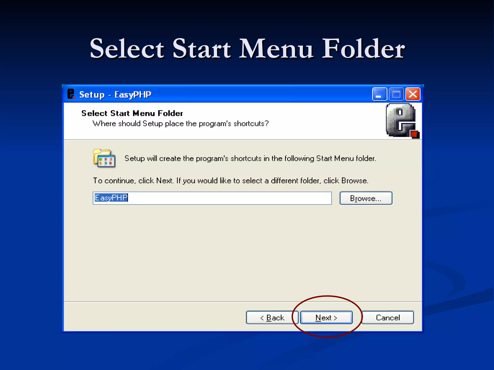 Select Start Menu Folder 
