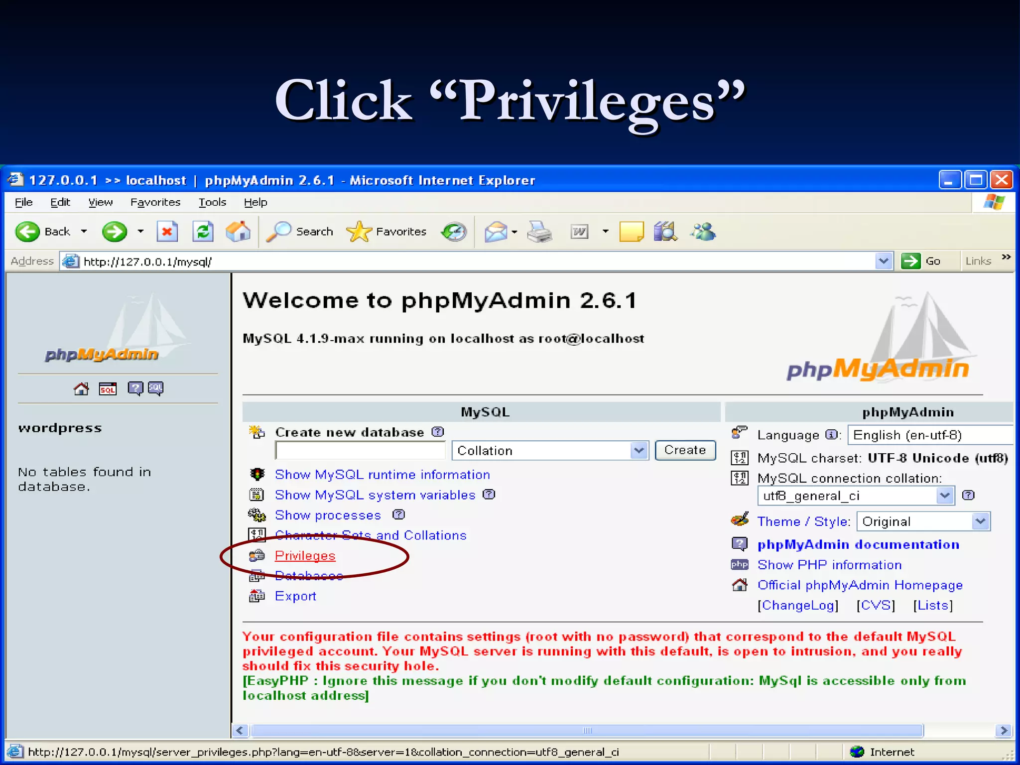 Click “Privileges” 