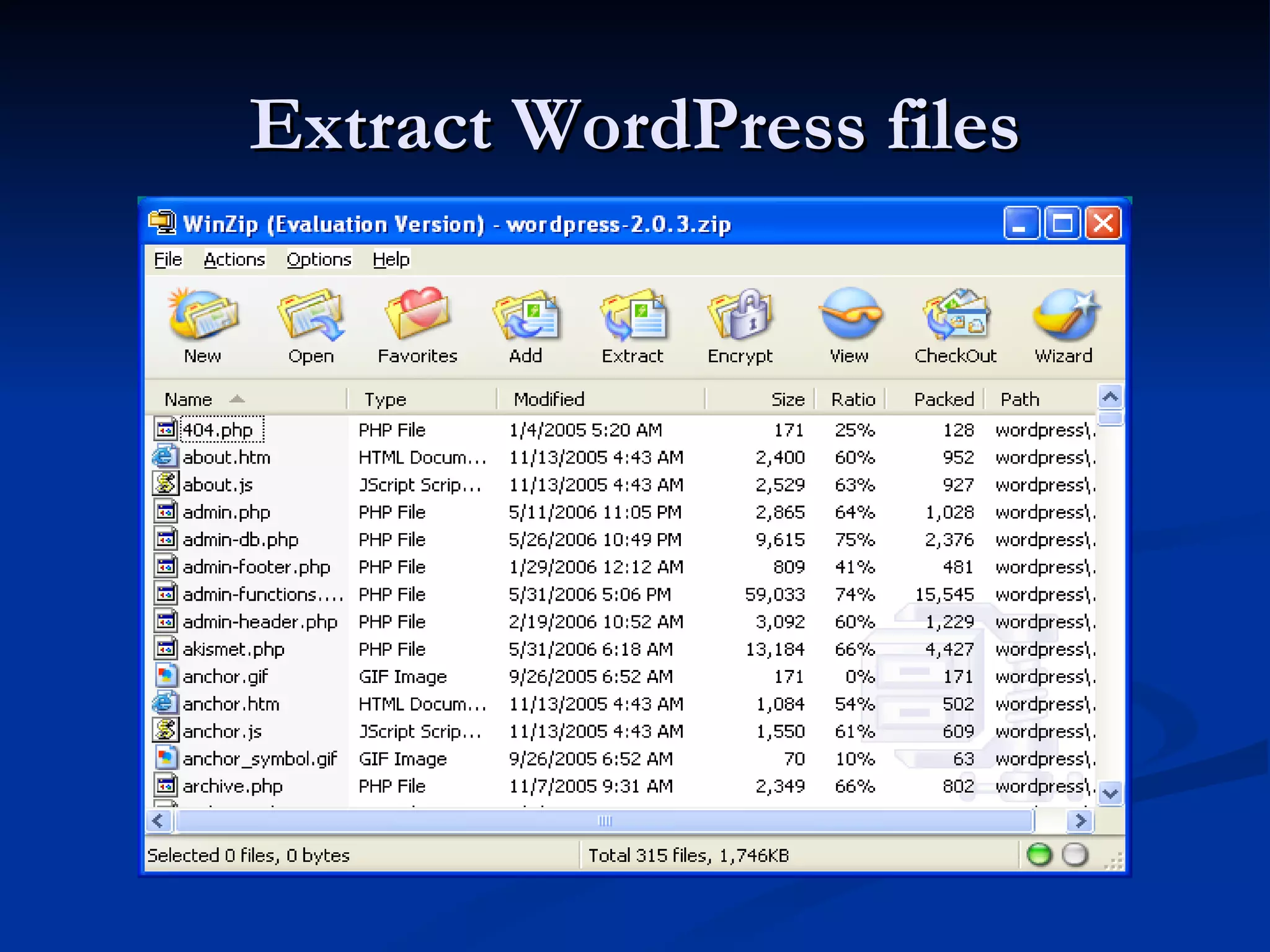 Extract WordPress files 