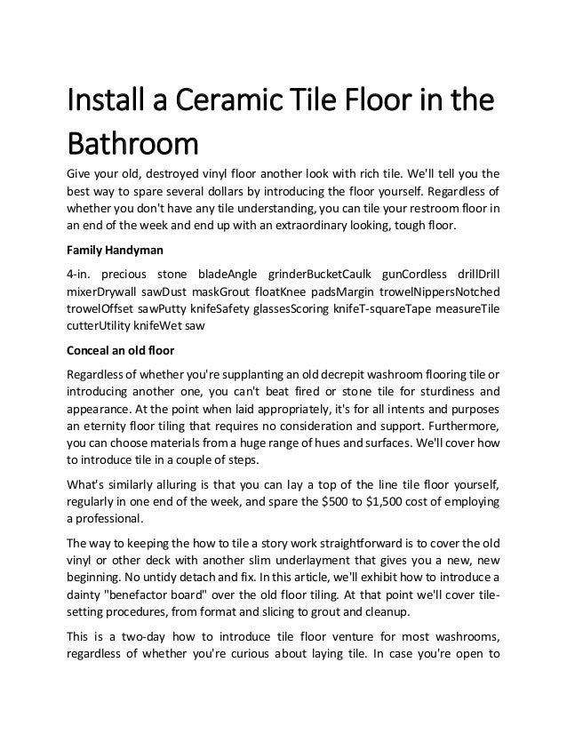 Install A Ceramic Tile Floor In The Bathroom