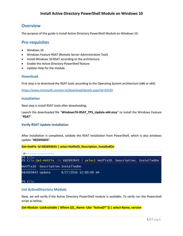 Install Active Directory PowerShell Module on Windows 10 | PDF