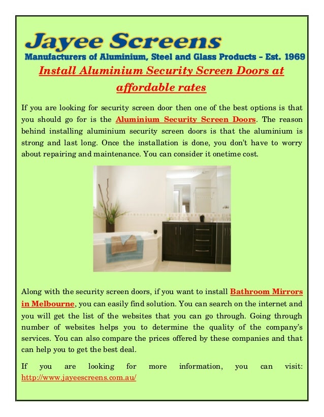 Install Aluminium Security Screen Doors At Affordable Rates