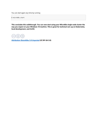 Install a micro k8s single node cluster of kubernetes on windows 10 | PDF