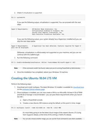 Install a micro k8s single node cluster of kubernetes on windows 10 | PDF
