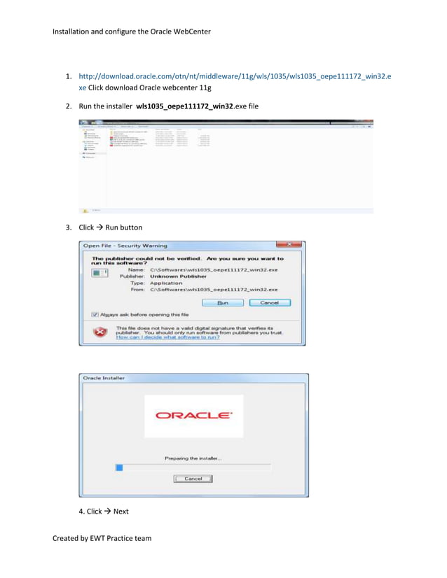 Installation and configure the oracle webcenter | PDF