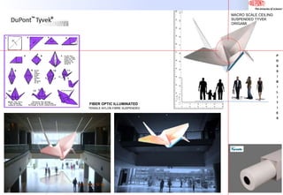MACRO SCALE CEILING
SUSPENDED TYVEK
ORIGAMI
P
O
S
S
I
B
I
L
I
T
I
E
S
FIBER OPTIC ILLUMINATED
TENSILE NYLON FIBRE SUSPENDED
 