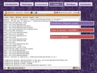13FonctionnementIntroductionHistoriqueLinuxWindowsConclusionInstallation d’Apache (suite)Créer le dossier « fsb2009 »Démarrer Apache 