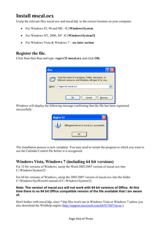 Installation instructions for mscal | PDF
