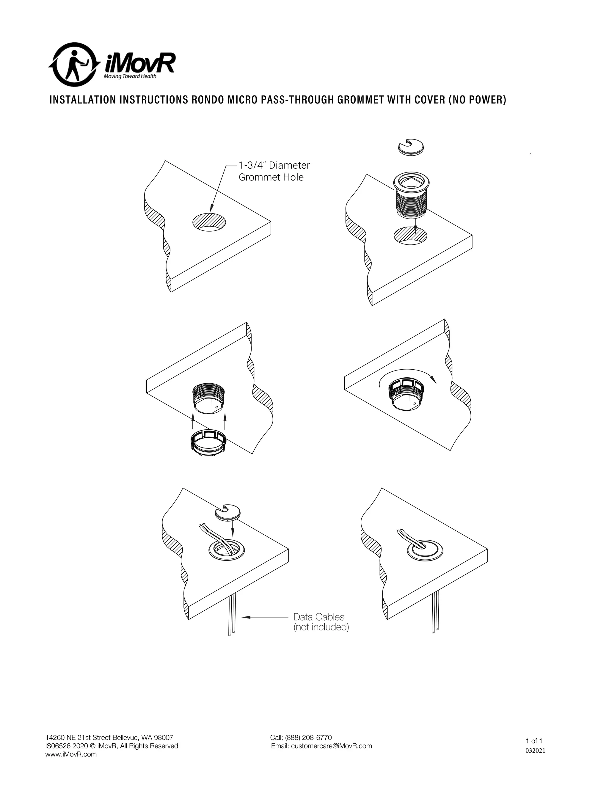 INSTALLATION INSTRUCTIONS RONDO MICRO PASSTHROUGH GROMMET WITH COVER