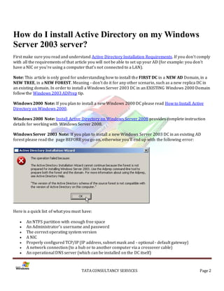 Installation of Active Directory on Windows Server 2003 Server | PDF