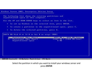 Installation of windows server 2003 | PPTX